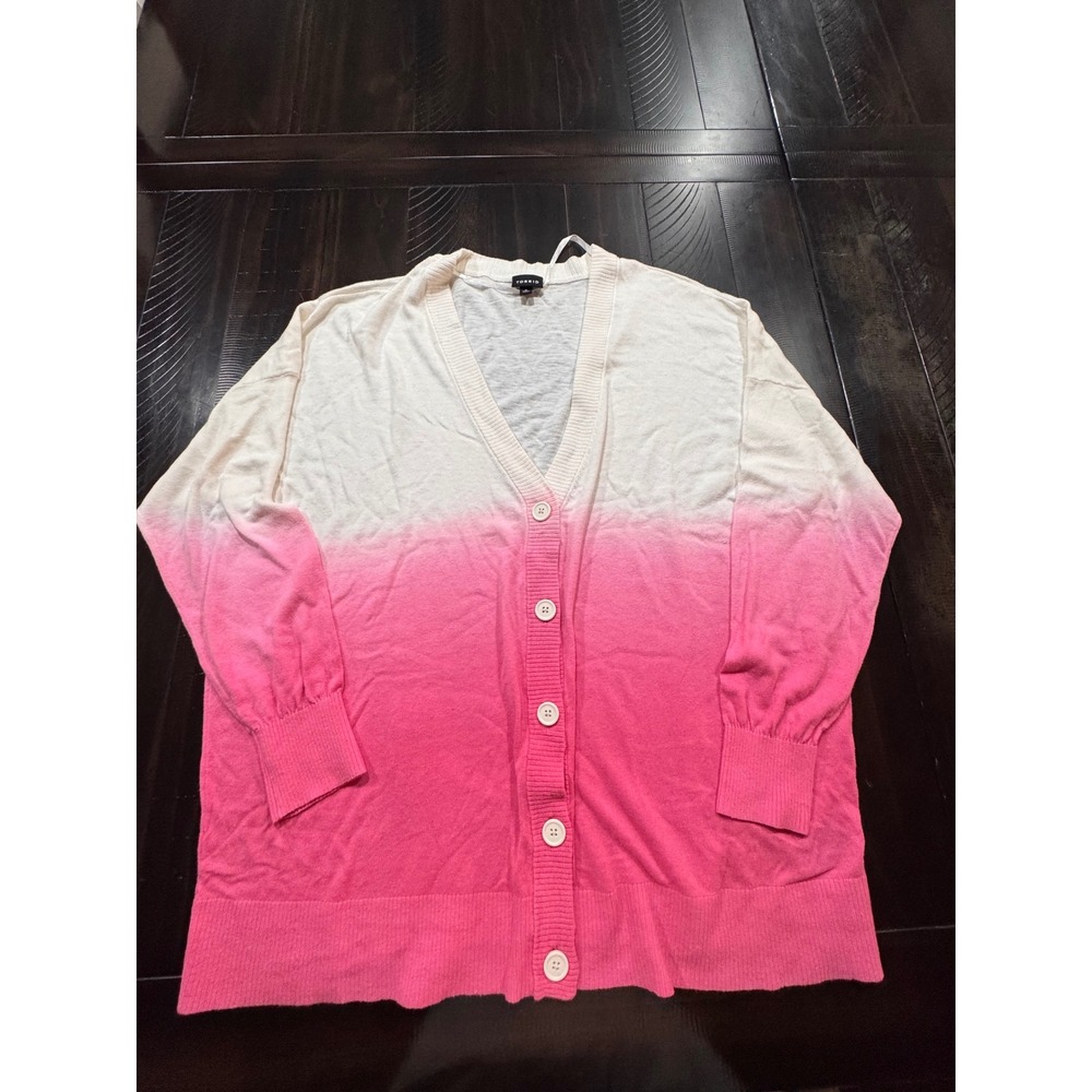 Torrid Pink White Ombre Dip Dye Button Front Cardigan Sweater Size 0 L XL